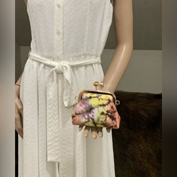 Handmade Genuine Leather  Tie-dye Print Kisslock Wallet/Wristlet/Coin purse - Picture 5 of 16